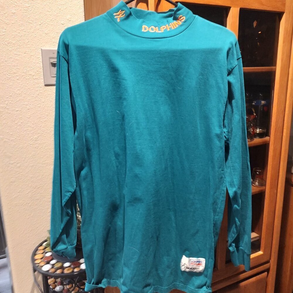 Vintage Dolphins NFL Mock Turtleneck Long Sleeve Shirt Large